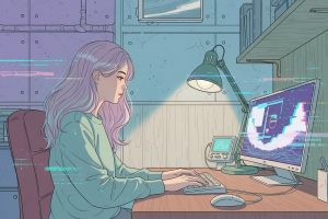woman chatting with AI
