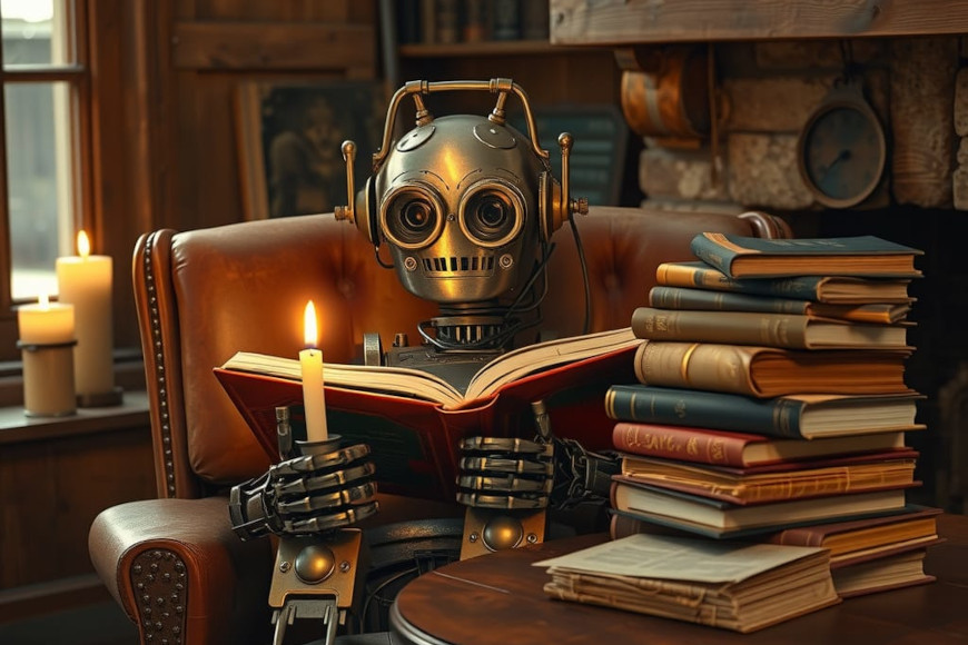 Robot reading a book