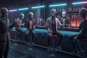 robots in a bar